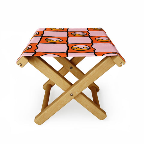 Doodle By Meg Orange Yin yang Checkered Print Folding Stool