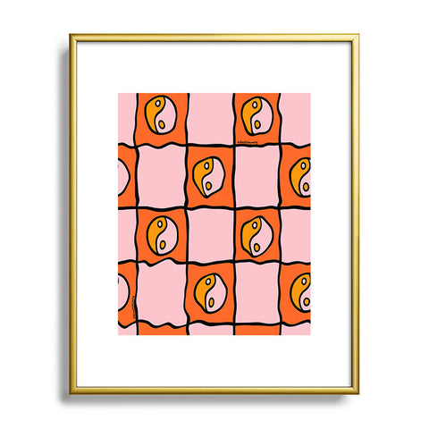 Doodle By Meg Orange Yin yang Checkered Print Metal Framed Art Print