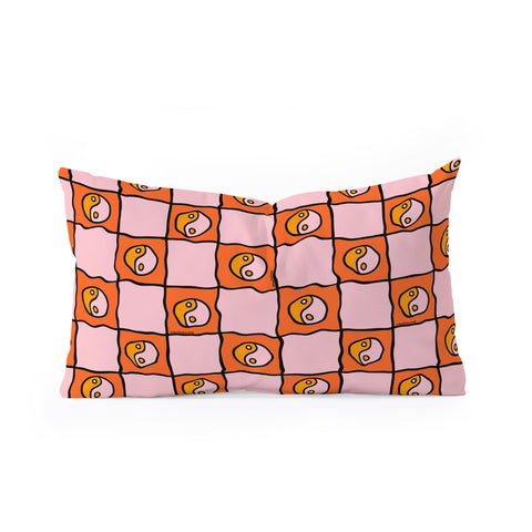Doodle By Meg Orange Yin yang Checkered Print Oblong Throw Pillow