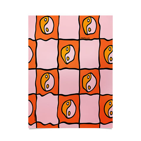 Doodle By Meg Orange Yin yang Checkered Print Poster