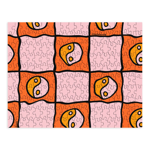 Doodle By Meg Orange Yin yang Checkered Print Puzzle