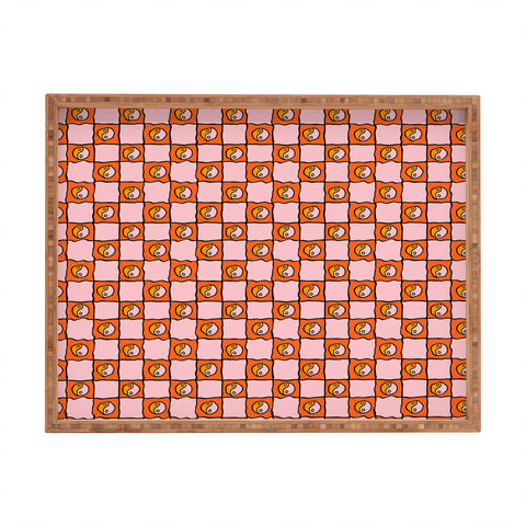 Doodle By Meg Orange Yin yang Checkered Print Rectangular Tray