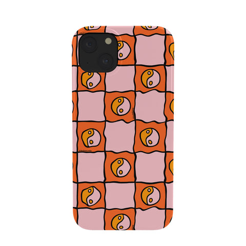 Doodle By Meg Orange Yin yang Checkered Print Phone Case