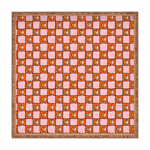 Doodle By Meg Orange Yin yang Checkered Print Square Tray