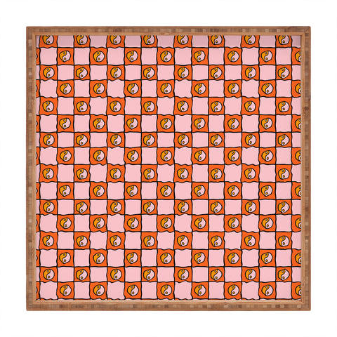 Doodle By Meg Orange Yin yang Checkered Print Square Tray
