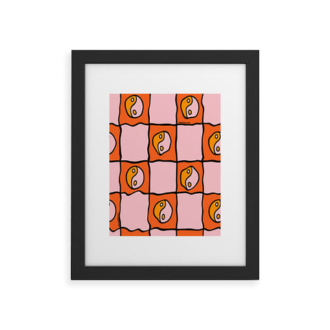 Doodle By Meg Orange Yin yang Checkered Print Framed Art Print