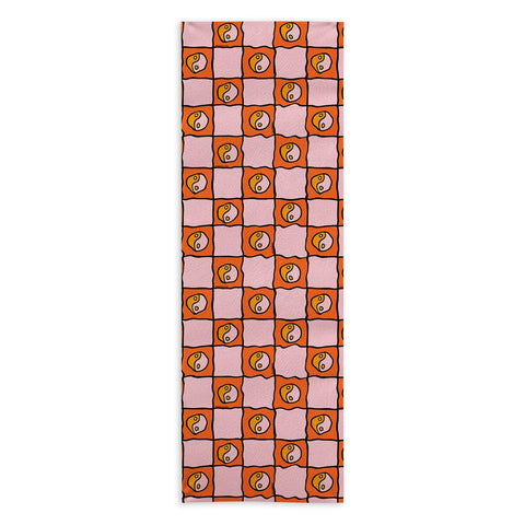 Doodle By Meg Orange Yin yang Checkered Print Yoga Towel