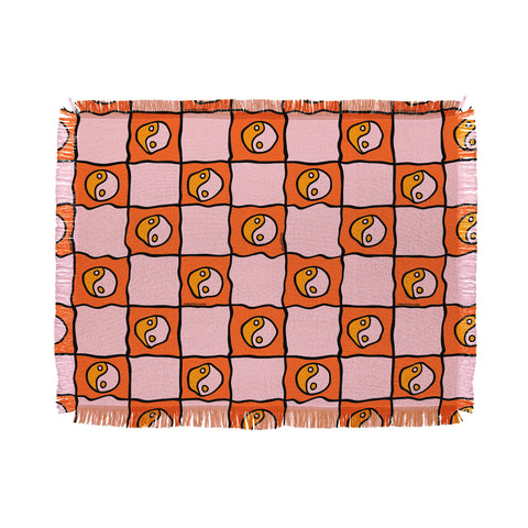Doodle By Meg Orange Yin yang Checkered Print Throw Blanket
