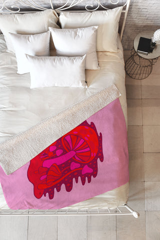 Doodle By Meg Pink Mushrooms Fleece Throw Blanket