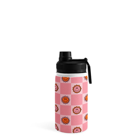 Doodle By Meg Pink Smiley Checkered Print Water Bottle