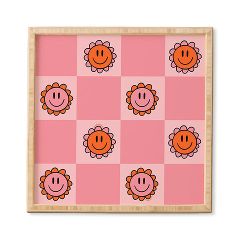 Doodle By Meg Pink Smiley Checkered Print Framed Wall Art