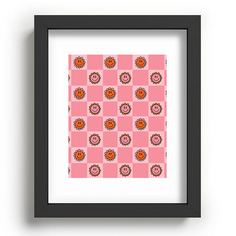 Doodle By Meg Pink Smiley Checkered Print Recessed Framing Rectangle