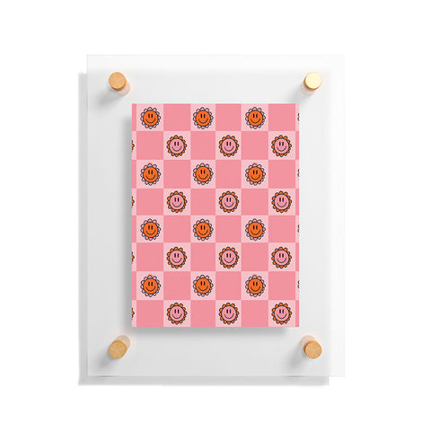 Doodle By Meg Pink Smiley Checkered Print Floating Acrylic Print