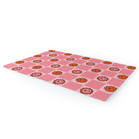 Doodle By Meg Pink Smiley Checkered Print Area Rug