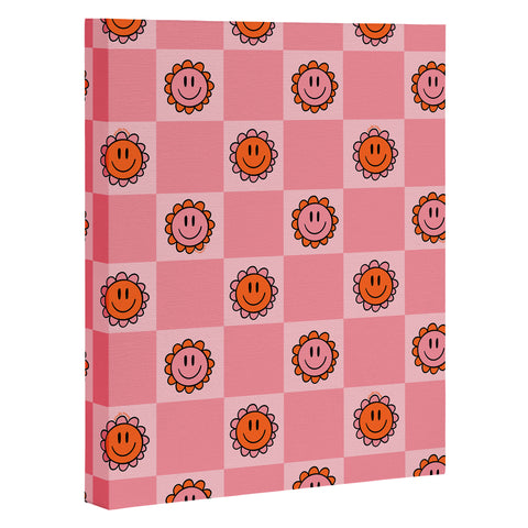 Doodle By Meg Pink Smiley Checkered Print Art Canvas