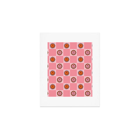 Doodle By Meg Pink Smiley Checkered Print Art Print