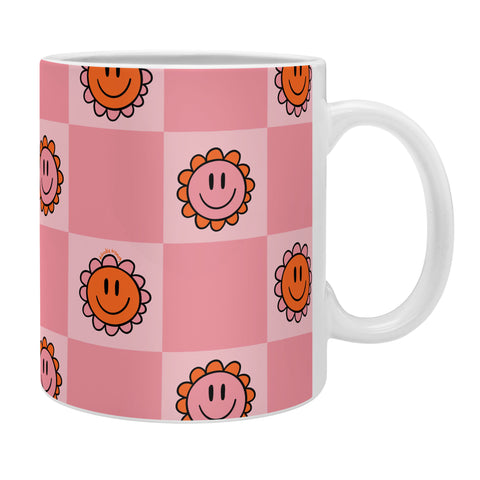 Doodle By Meg Pink Smiley Checkered Print Coffee Mug
