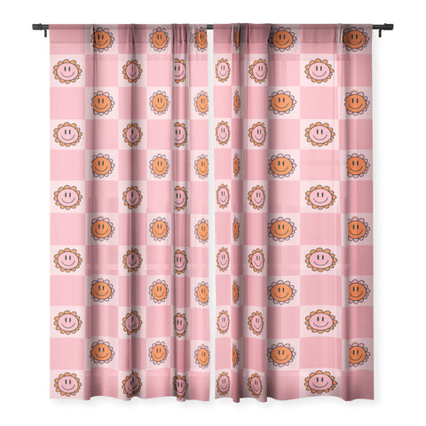 Doodle By Meg Pink Smiley Checkered Print Sheer Non Repeat