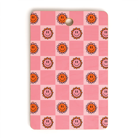 Doodle By Meg Pink Smiley Checkered Print Cutting Board Rectangle