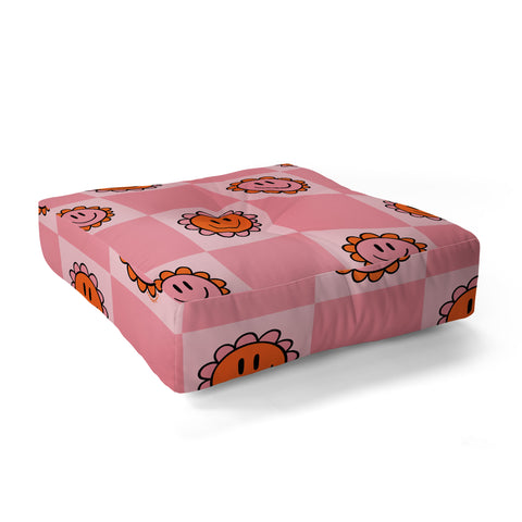 Doodle By Meg Pink Smiley Checkered Print Floor Pillow Square