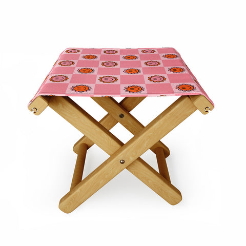 Doodle By Meg Pink Smiley Checkered Print Folding Stool