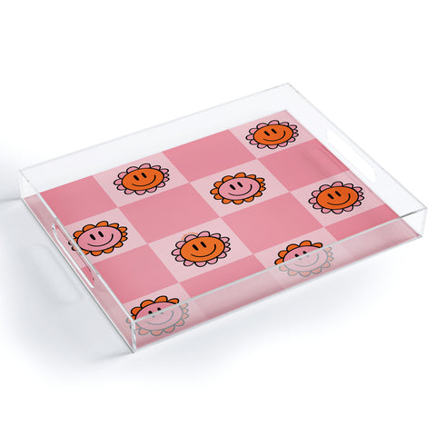 Doodle By Meg Pink Smiley Checkered Print Acrylic Tray