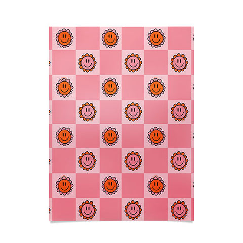 Doodle By Meg Pink Smiley Checkered Print Poster