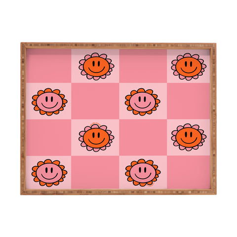 Doodle By Meg Pink Smiley Checkered Print Rectangular Tray