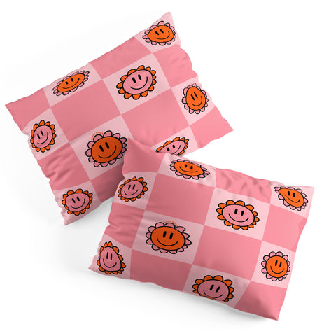 Doodle By Meg Pink Smiley Checkered Print Pillow Shams