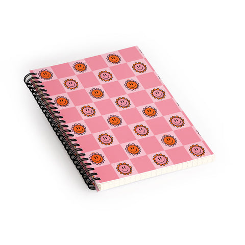 Doodle By Meg Pink Smiley Checkered Print Spiral Notebook