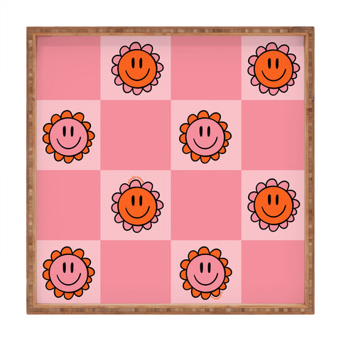 Doodle By Meg Pink Smiley Checkered Print Square Tray