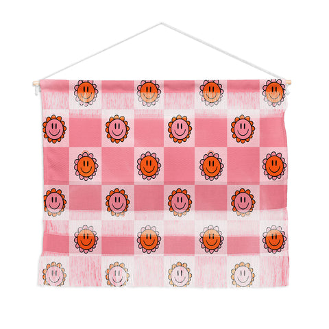 Doodle By Meg Pink Smiley Checkered Print Wall Hanging Landscape