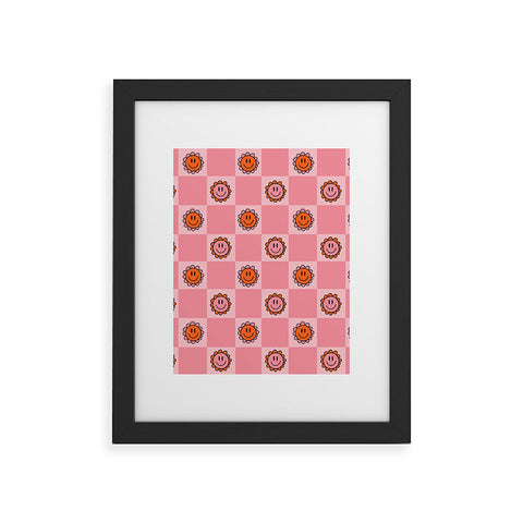Doodle By Meg Pink Smiley Checkered Print Framed Art Print