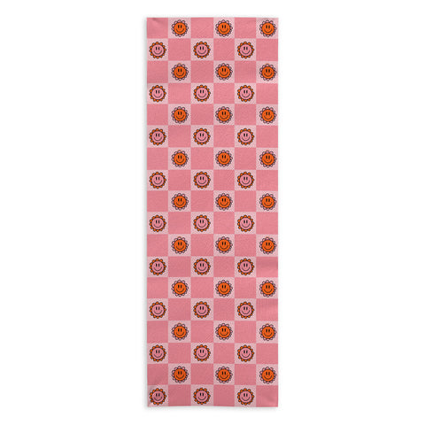 Doodle By Meg Pink Smiley Checkered Print Yoga Towel