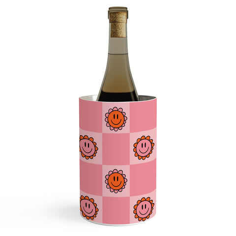 Doodle By Meg Pink Smiley Checkered Print Wine Chiller