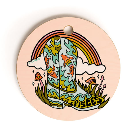 Doodle By Meg Pisces Cowboy Boot Cutting Board Round