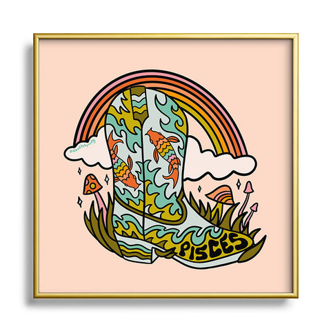 Doodle By Meg Pisces Cowboy Boot Square Metal Framed Art Print