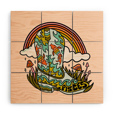 Doodle By Meg Pisces Cowboy Boot Wood Wall Mural