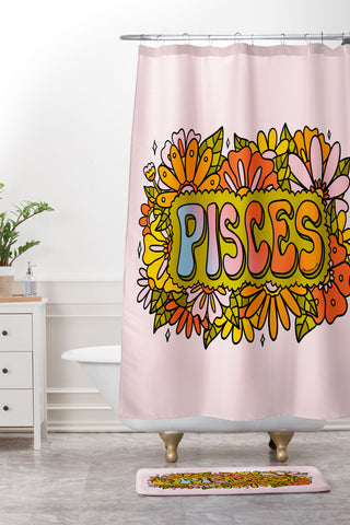 Doodle By Meg Pisces Flowers Shower Curtain And Mat