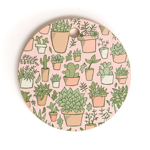Doodle By Meg Potted Plants Print Cutting Board Round