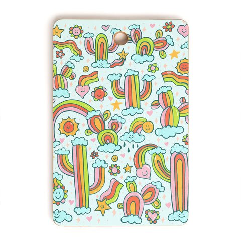 Doodle By Meg Rainbow Cacti Cutting Board Rectangle
