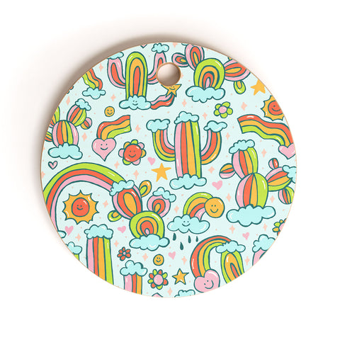 Doodle By Meg Rainbow Cacti Cutting Board Round