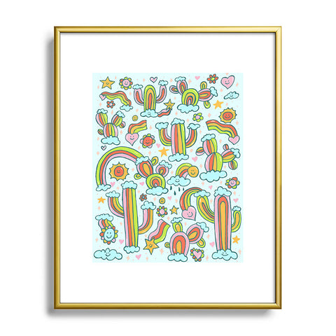 Doodle By Meg Rainbow Cacti Metal Framed Art Print