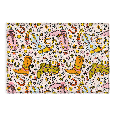 Doodle By Meg Rainbow Cowboy Boots Print Outdoor Rug
