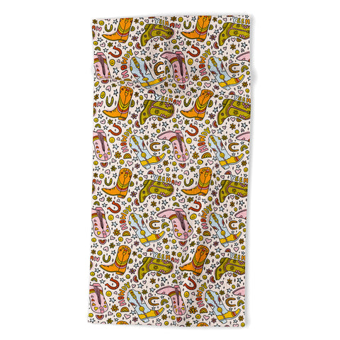 Doodle By Meg Rainbow Cowboy Boots Print Beach Towel