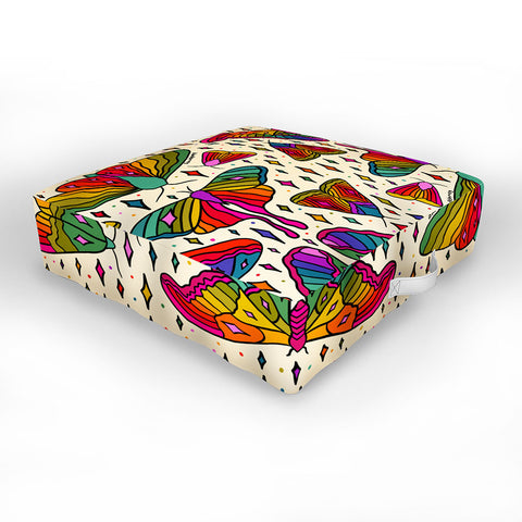 Doodle By Meg Rainbow Moth Print Outdoor Floor Cushion