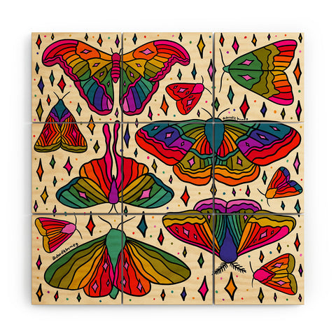 Doodle By Meg Rainbow Moth Print Wood Wall Mural