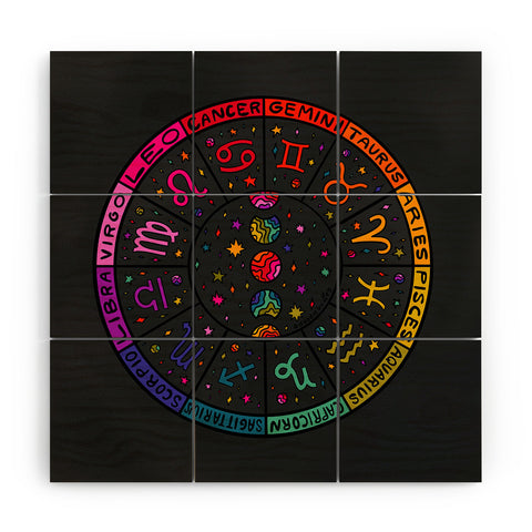 Doodle By Meg Rainbow Zodiac Wheel Wood Wall Mural