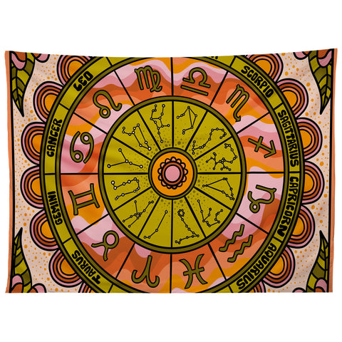 Doodle By Meg Retro Zodiac Wheel Tapestry
