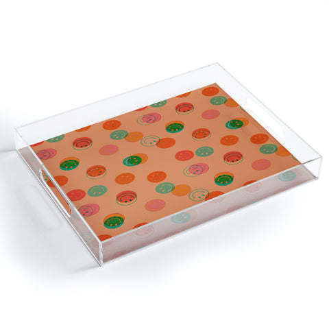 Doodle By Meg Smiley Face Print in Orange Acrylic Tray